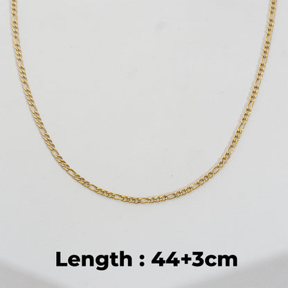 (44+3cm) Figaro Chain Necklace Stainless Steel PVD Gold Plated Rantai Kalung Figaro Hypoallergenic