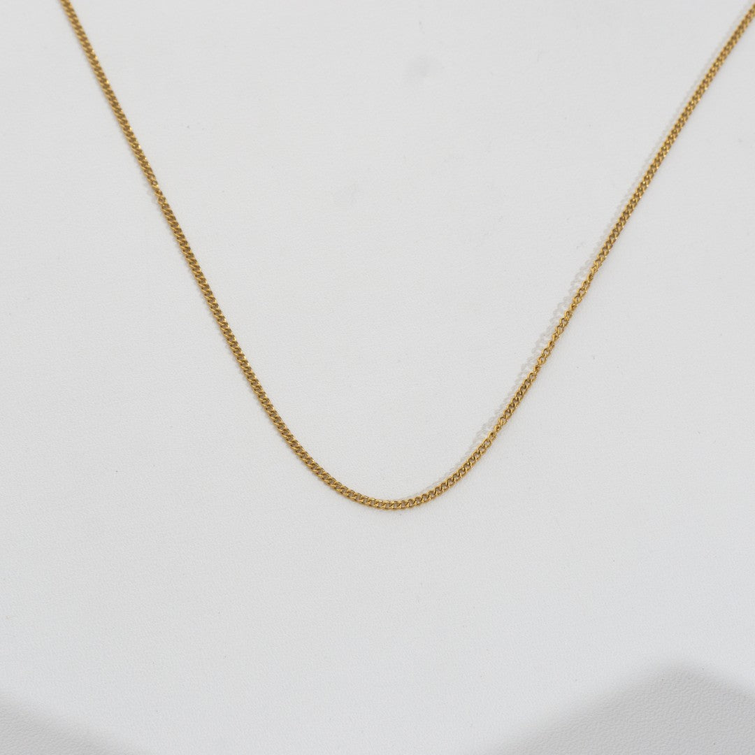 (1.3mm) Gold Curb Chain Necklace Stainless Steel PVD Gold Plated Rantai Kalung Hypoallergenic