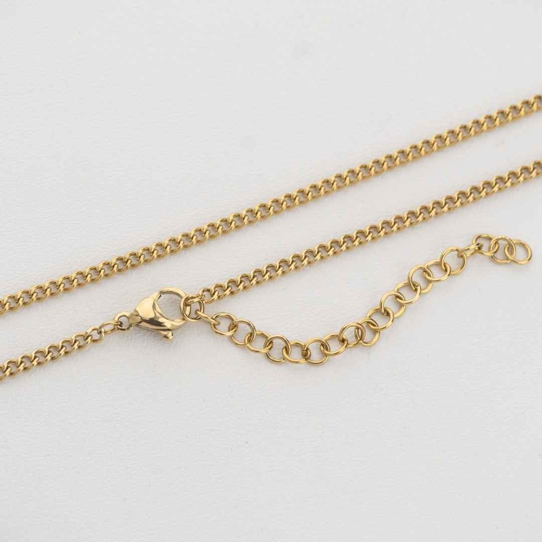 (2mm) Gold Curb Chain Necklace Stainless Steel PVD Gold Plated Rantai Kalung Hypoallergenic