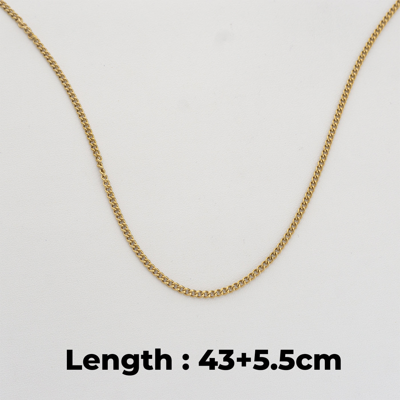 (2mm) Gold Curb Chain Necklace Stainless Steel PVD Gold Plated Rantai Kalung Hypoallergenic