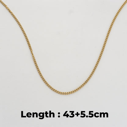 (2mm) Gold Curb Chain Necklace Stainless Steel PVD Gold Plated Rantai Kalung Hypoallergenic
