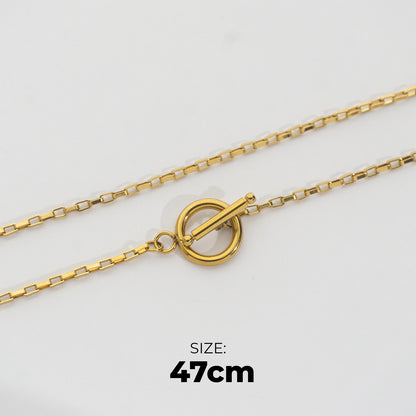 Minimalist Box Chain Toggle Necklace Stainless Steel PVD Gold Plated Rantai Kalung Itali Kaca Dengan Pengait Toggle Hypoallergenic