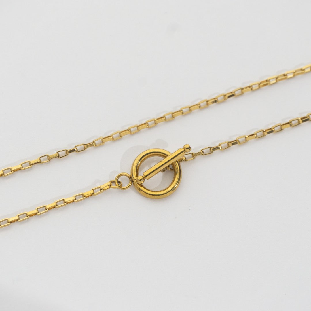 Minimalist Box Chain Toggle Necklace Stainless Steel PVD Gold Plated Rantai Kalung Itali Kaca Dengan Pengait Toggle Hypoallergenic