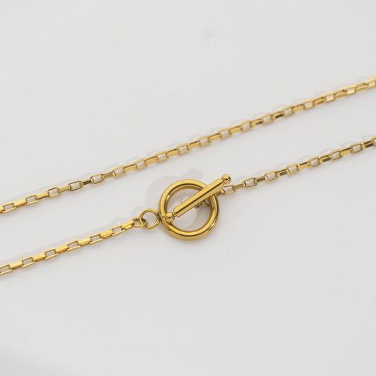 Minimalist Box Chain Toggle Necklace Stainless Steel PVD Gold Plated Rantai Kalung Itali Kaca Dengan Pengait Toggle Hypoallergenic