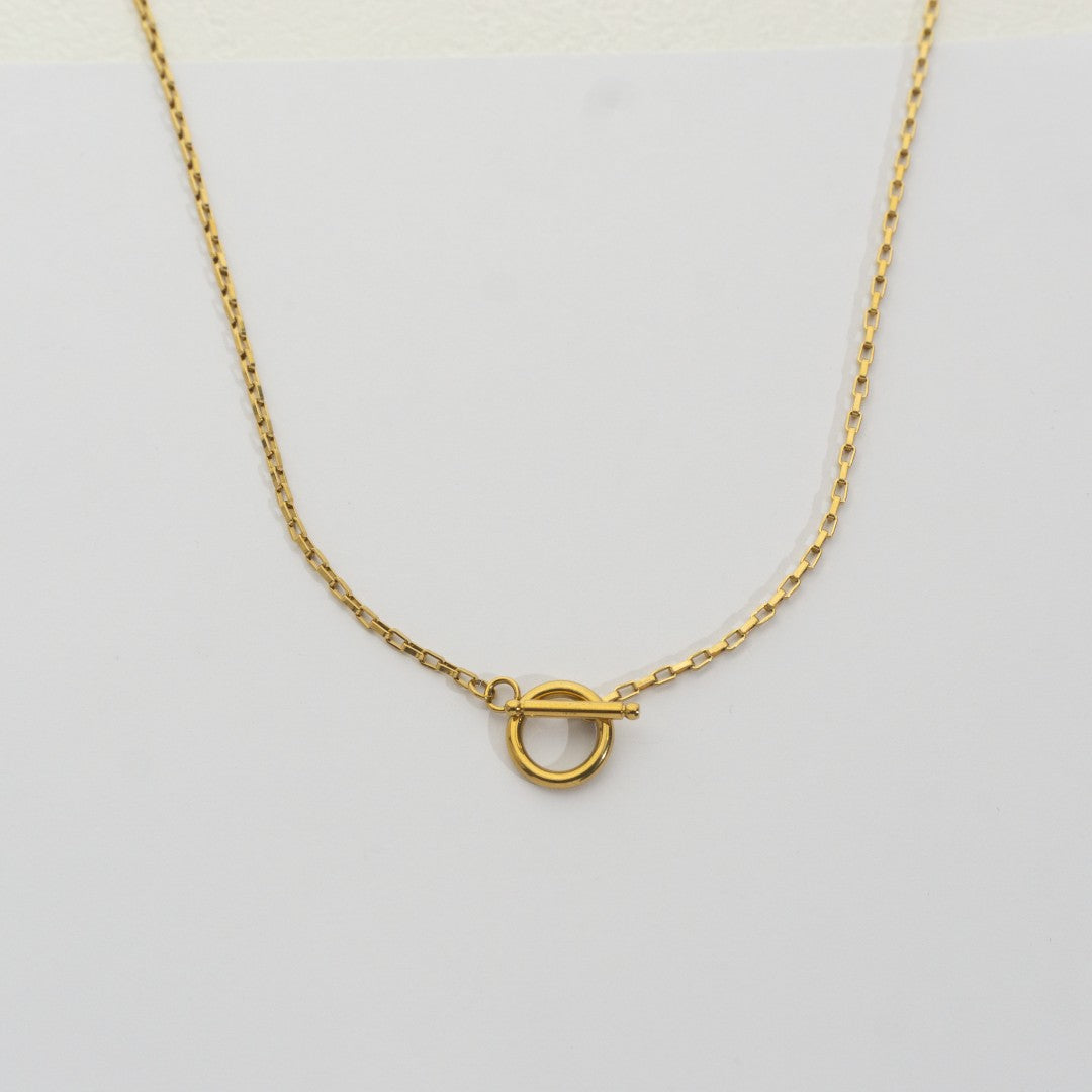 Minimalist Box Chain Toggle Necklace Stainless Steel PVD Gold Plated Rantai Kalung Itali Kaca Dengan Pengait Toggle Hypoallergenic