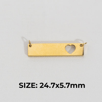 Plain Rectangular Heart Connector Stainless Steel PVD Gold Plated Liontin Konektor Hati Persegi Panjang Hypoallergenic