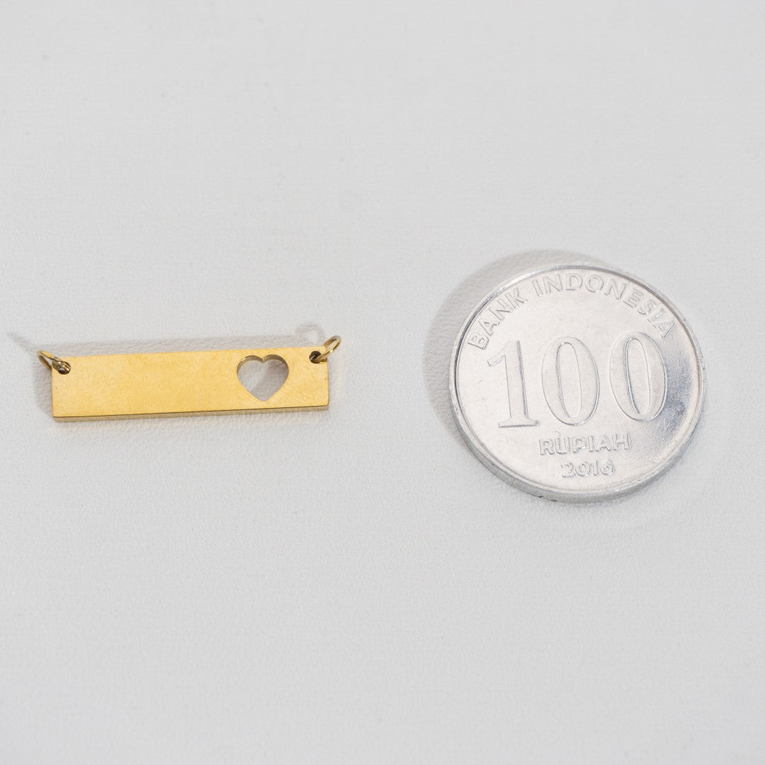 Plain Rectangular Heart Connector Stainless Steel PVD Gold Plated Liontin Konektor Hati Persegi Panjang Hypoallergenic