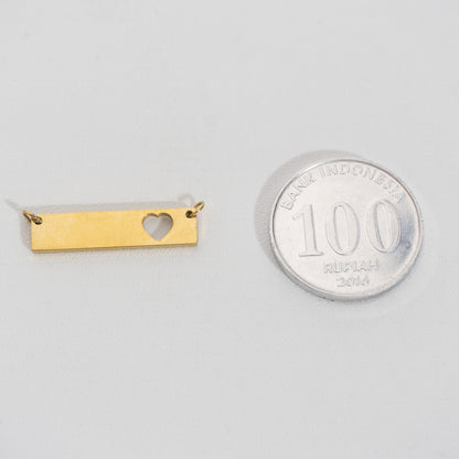 Plain Rectangular Heart Connector Stainless Steel PVD Gold Plated Liontin Konektor Hati Persegi Panjang Hypoallergenic