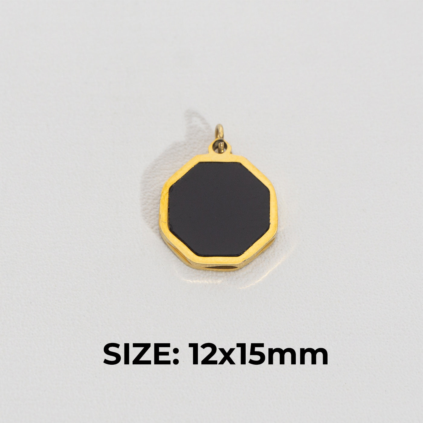 Black Octagon Pendant Stainless Steel PVD Gold Plated Liontin Segi Delapan Hitam Hypoallergenic