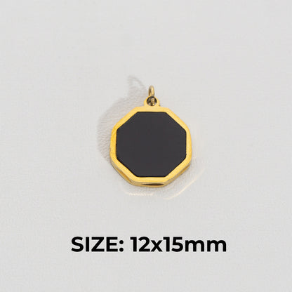 Black Octagon Pendant Stainless Steel PVD Gold Plated Liontin Segi Delapan Hitam Hypoallergenic