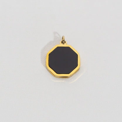 Black Octagon Pendant Stainless Steel PVD Gold Plated Liontin Segi Delapan Hitam Hypoallergenic
