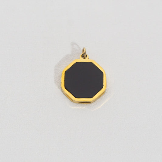 Black Octagon Pendant Stainless Steel PVD Gold Plated Liontin Segi Delapan Hitam Hypoallergenic