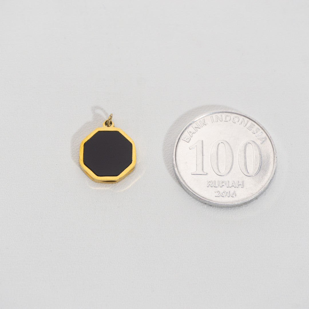 Black Octagon Pendant Stainless Steel PVD Gold Plated Liontin Segi Delapan Hitam Hypoallergenic