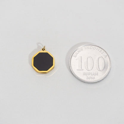 Black Octagon Pendant Stainless Steel PVD Gold Plated Liontin Segi Delapan Hitam Hypoallergenic