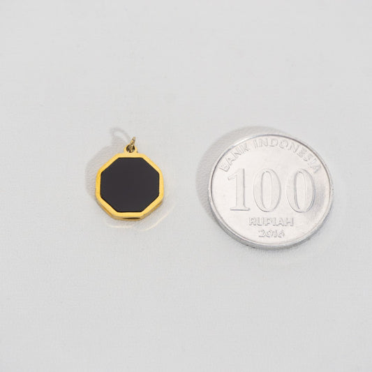 Black Octagon Pendant Stainless Steel PVD Gold Plated Liontin Segi Delapan Hitam Hypoallergenic