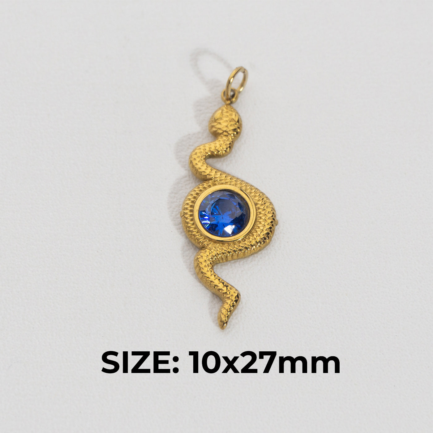 Blue Sapphire Snake Pendant Stainless Steel PVD Gold Plated Liontin Ular Biru Hypoallergenic