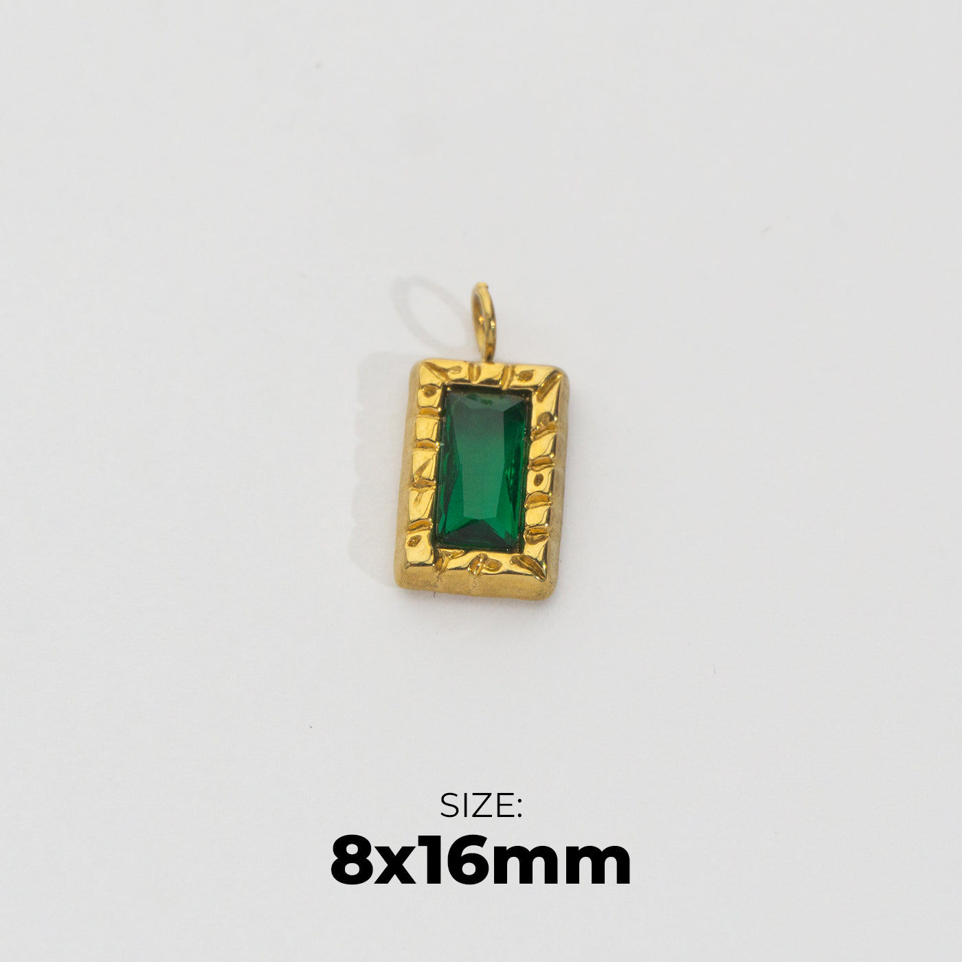 Antique Framed Green Pendant Stainless Steel PVD Gold Plated Liontin Bingkai Antik Hijau Hypoallergenic