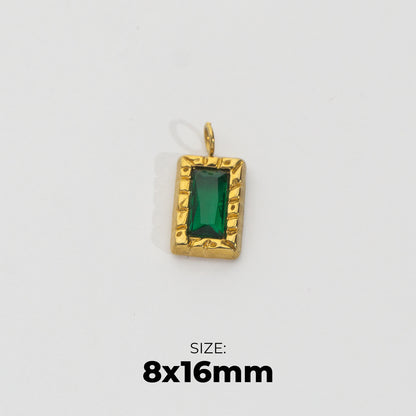 Antique Framed Green Pendant Stainless Steel PVD Gold Plated Liontin Bingkai Antik Hijau Hypoallergenic