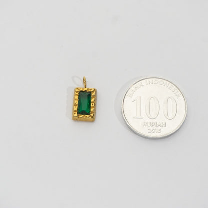 Antique Framed Green Pendant Stainless Steel PVD Gold Plated Liontin Bingkai Antik Hijau Hypoallergenic