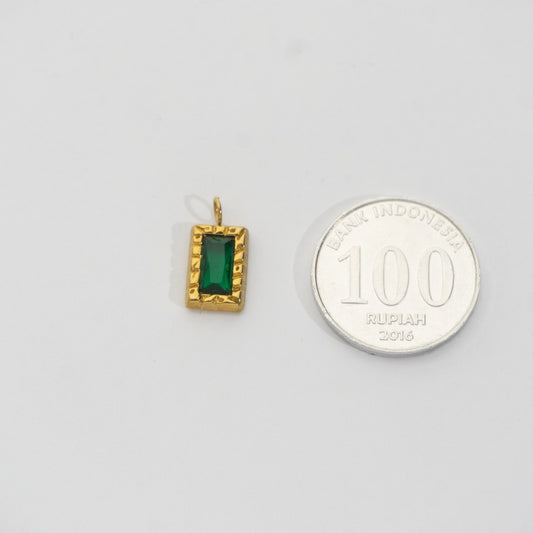 Antique Framed Green Pendant Stainless Steel PVD Gold Plated Liontin Bingkai Antik Hijau Hypoallergenic