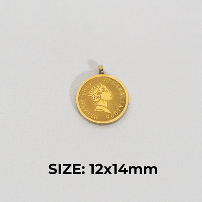 Queen Coin Pendant Stainless Steel PVD Gold Plated Liontin Koin Ratu Hypoallergenic