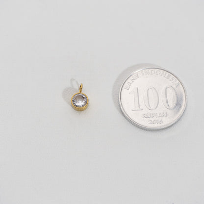Tiny Sparkling Round Charm Stainless Steel PVD Gold Plated Liontin Bulat Hypoallergenic