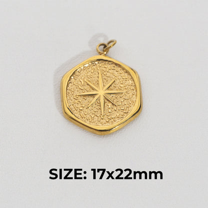 Irregular Textured Round Pendant Stainless Steel PVD Gold Plated Liontin Bulat Tekstur Hypoallergenic