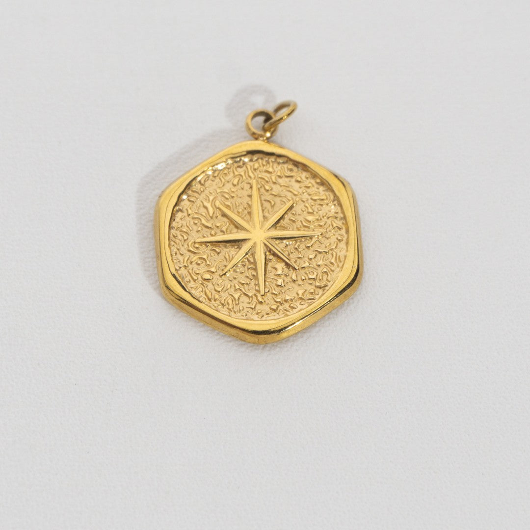 Irregular Textured Round Pendant Stainless Steel PVD Gold Plated Liontin Bulat Tekstur Hypoallergenic
