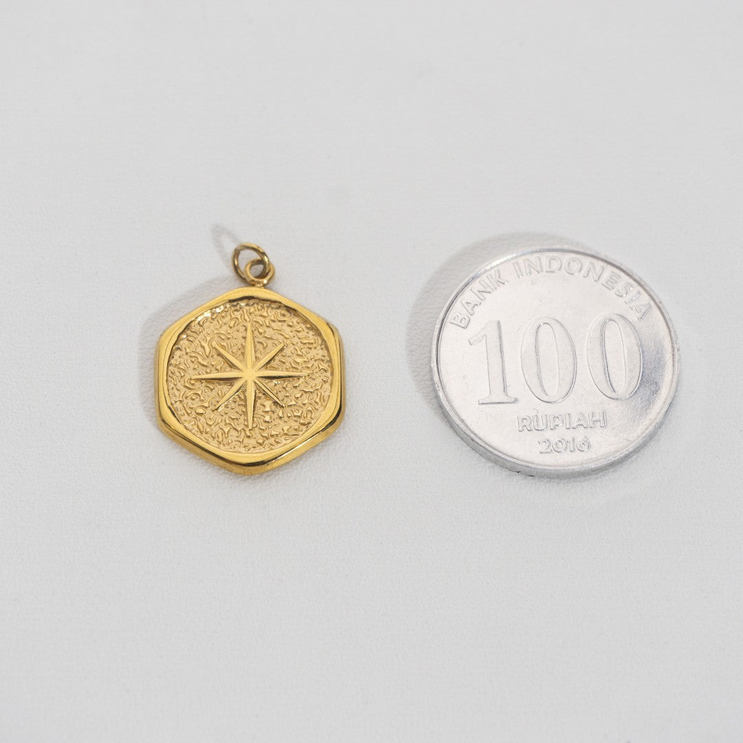 Irregular Textured Round Pendant Stainless Steel PVD Gold Plated Liontin Bulat Tekstur Hypoallergenic