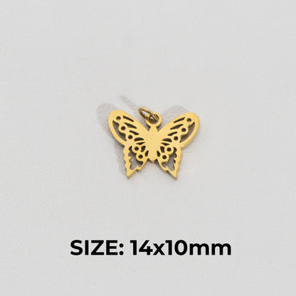 Unique Carved Butterfly Pendant Stainless Steel PVD Gold Plated Liontin Kupu-Kupu Ukiran Unik Hypoallergenic