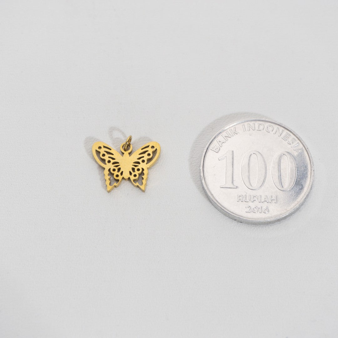 Unique Carved Butterfly Pendant Stainless Steel PVD Gold Plated Liontin Kupu-Kupu Ukiran Unik Hypoallergenic
