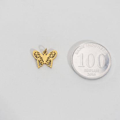 Unique Carved Butterfly Pendant Stainless Steel PVD Gold Plated Liontin Kupu-Kupu Ukiran Unik Hypoallergenic