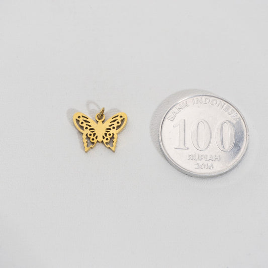 Unique Carved Butterfly Pendant Stainless Steel PVD Gold Plated Liontin Kupu-Kupu Ukiran Unik Hypoallergenic