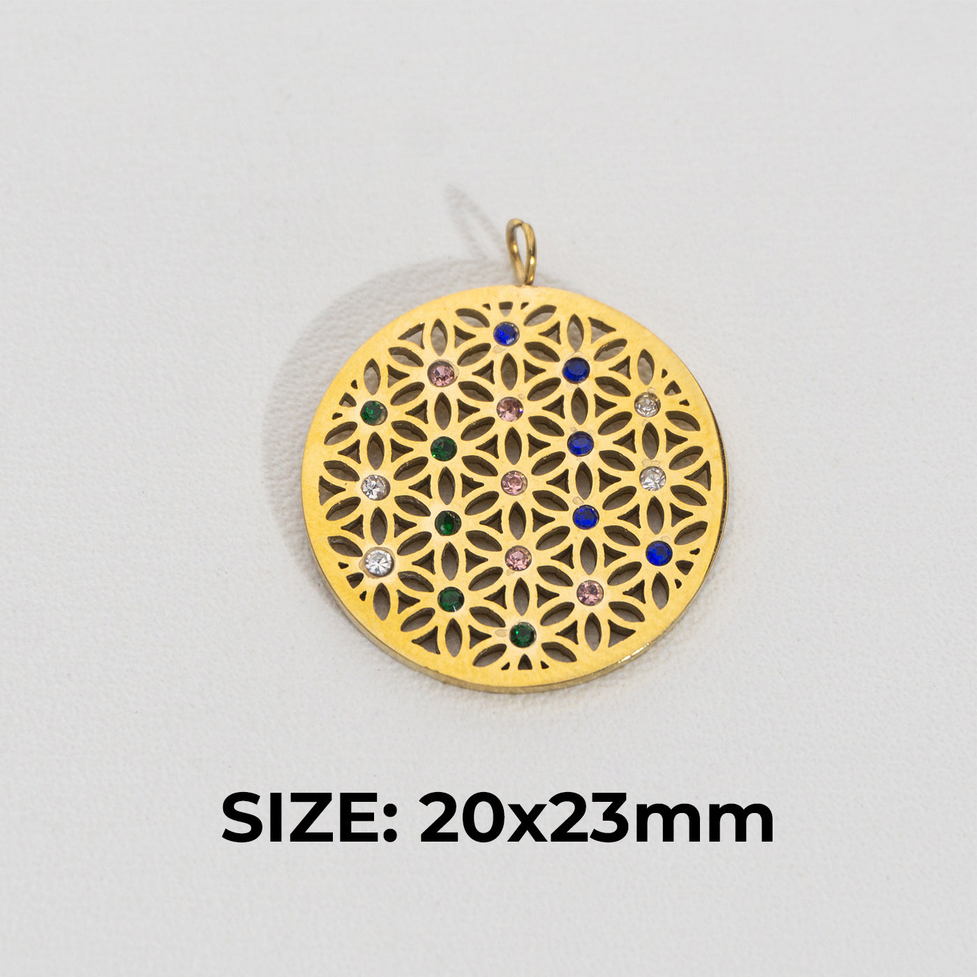 Colorful Flower Circle Pendant Stainless Steel PVD Gold Plated Liontin Bulat Warna-Warni Hypoallergenic