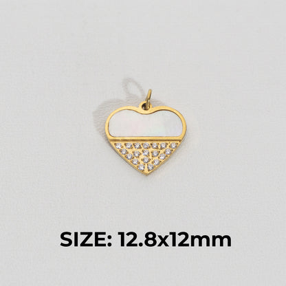Sparkling Mother Of Pearl Heart Pendant Stainless Steel PVD Gold Plated Liontin Hati Pesta Hypoallergenic