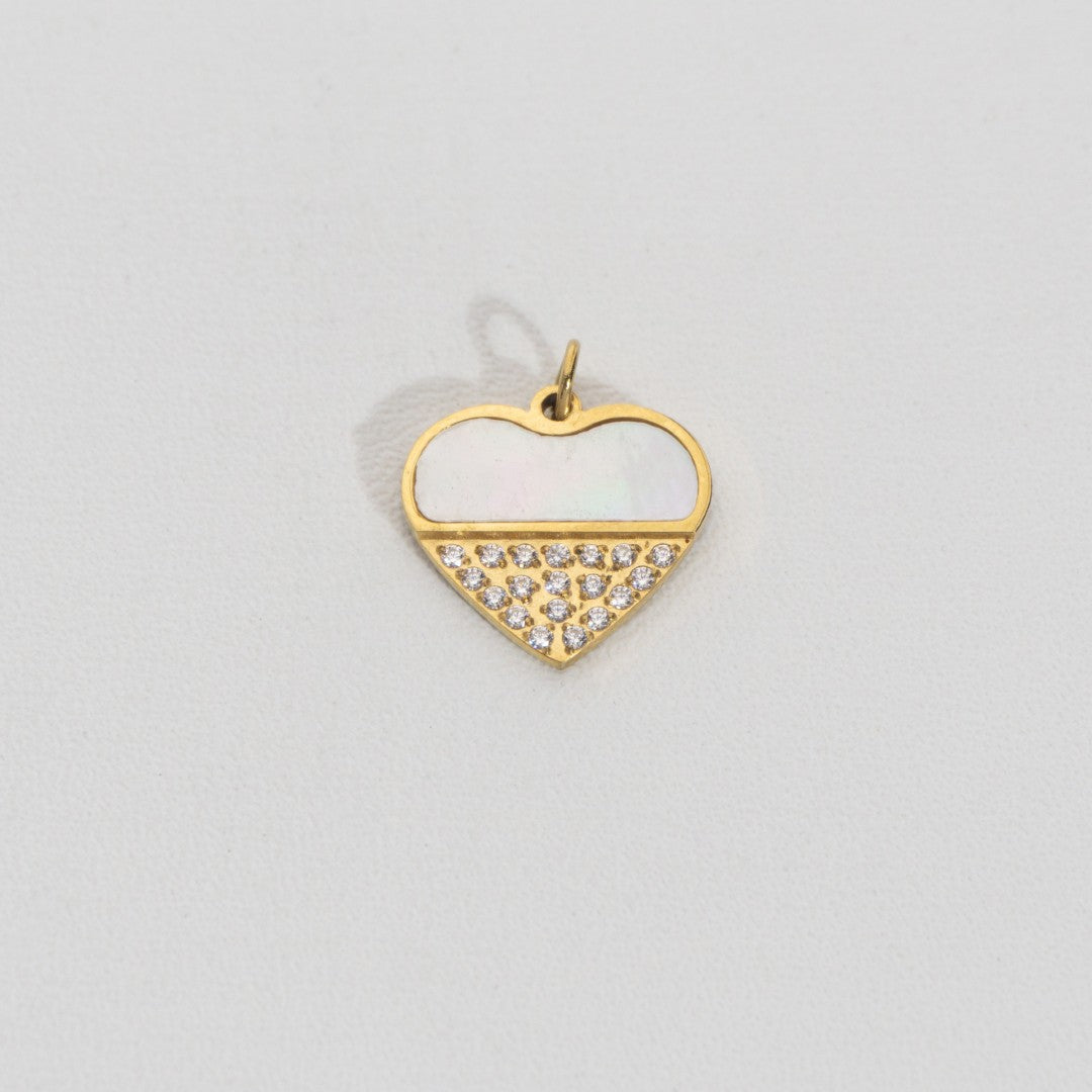 Sparkling Mother Of Pearl Heart Pendant Stainless Steel PVD Gold Plated Liontin Hati Pesta Hypoallergenic