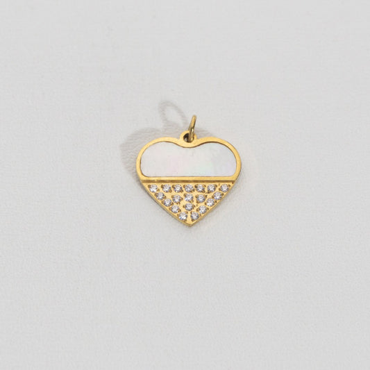 Sparkling Mother Of Pearl Heart Pendant Stainless Steel PVD Gold Plated Liontin Hati Pesta Hypoallergenic