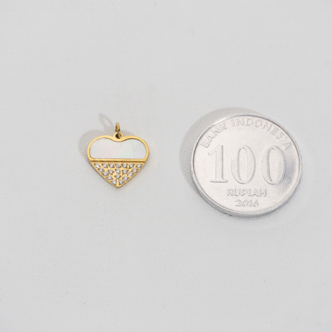 Sparkling Mother Of Pearl Heart Pendant Stainless Steel PVD Gold Plated Liontin Hati Pesta Hypoallergenic