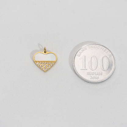 Sparkling Mother Of Pearl Heart Pendant Stainless Steel PVD Gold Plated Liontin Hati Pesta Hypoallergenic