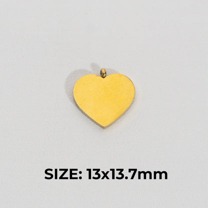 (13.7mm) Plain Heart Pendant Stainless Steel PVD Gold Plated Liontin Hati Polos Hypoallergenic