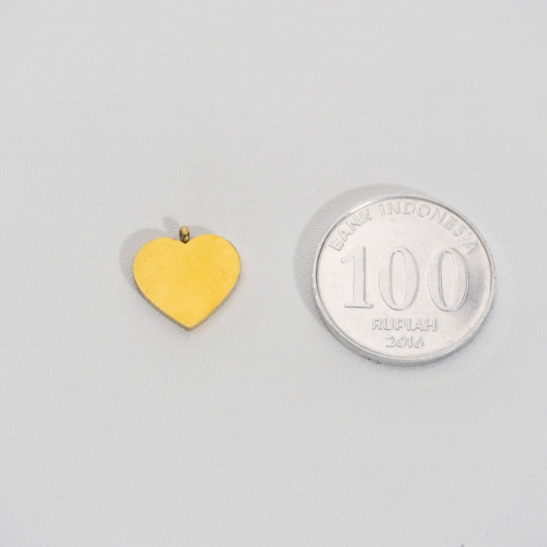 (13.7mm) Plain Heart Pendant Stainless Steel PVD Gold Plated Liontin Hati Polos Hypoallergenic