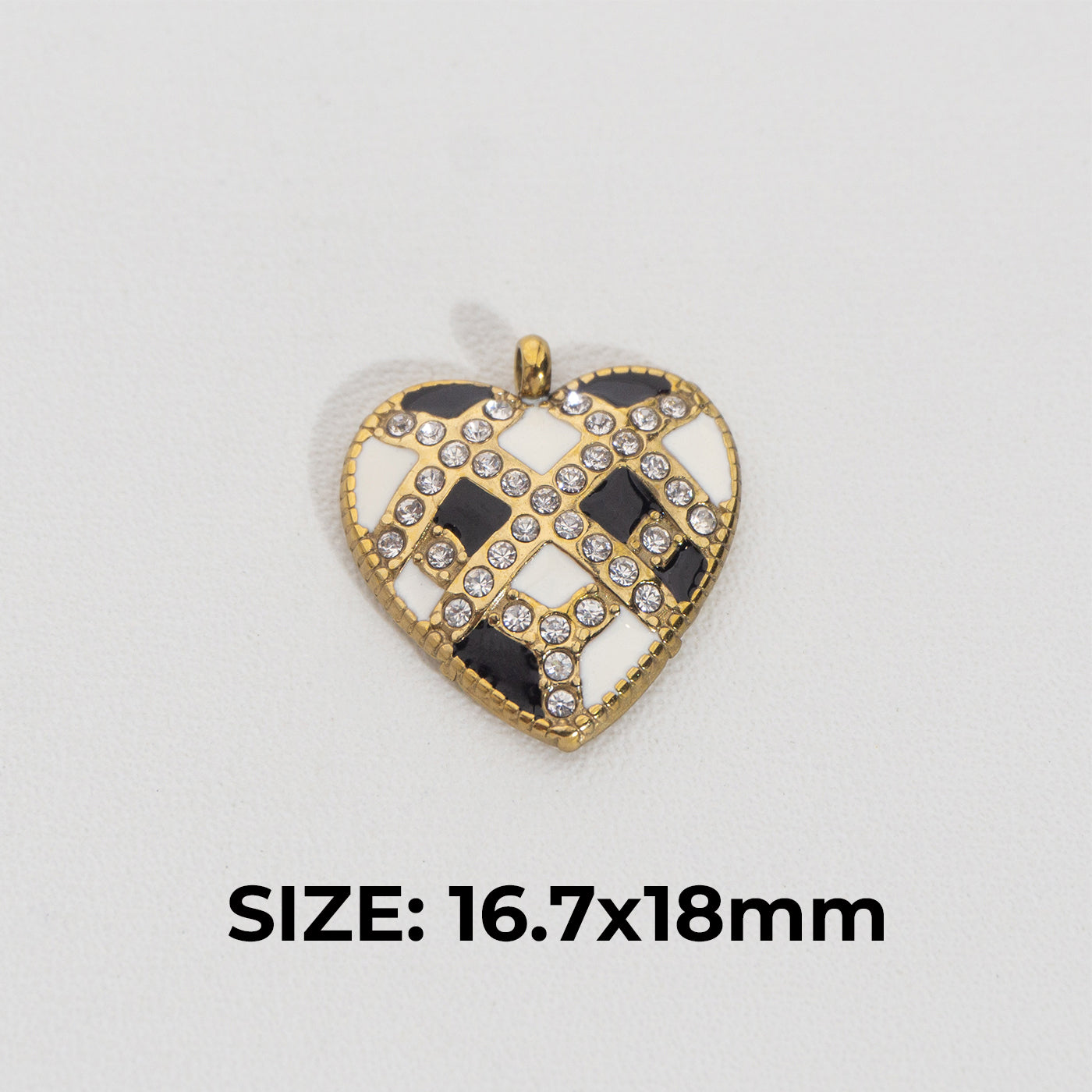 Unique Heart Checkered Pendant Stainless Steel PVD Gold Plated Liontin Hati Catur Hypoallergenic