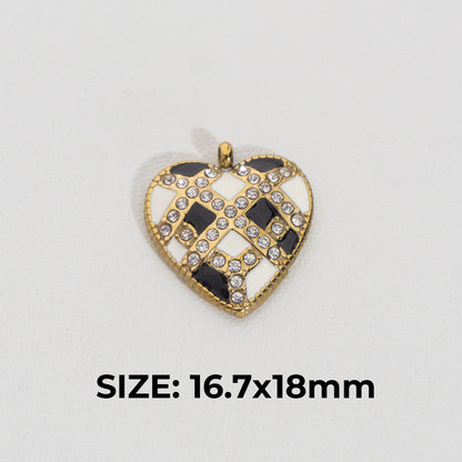 Unique Heart Checkered Pendant Stainless Steel PVD Gold Plated Liontin Hati Catur Hypoallergenic