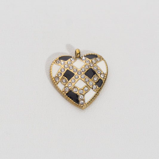 Unique Heart Checkered Pendant Stainless Steel PVD Gold Plated Liontin Hati Catur Hypoallergenic