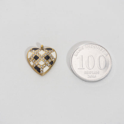 Unique Heart Checkered Pendant Stainless Steel PVD Gold Plated Liontin Hati Catur Hypoallergenic