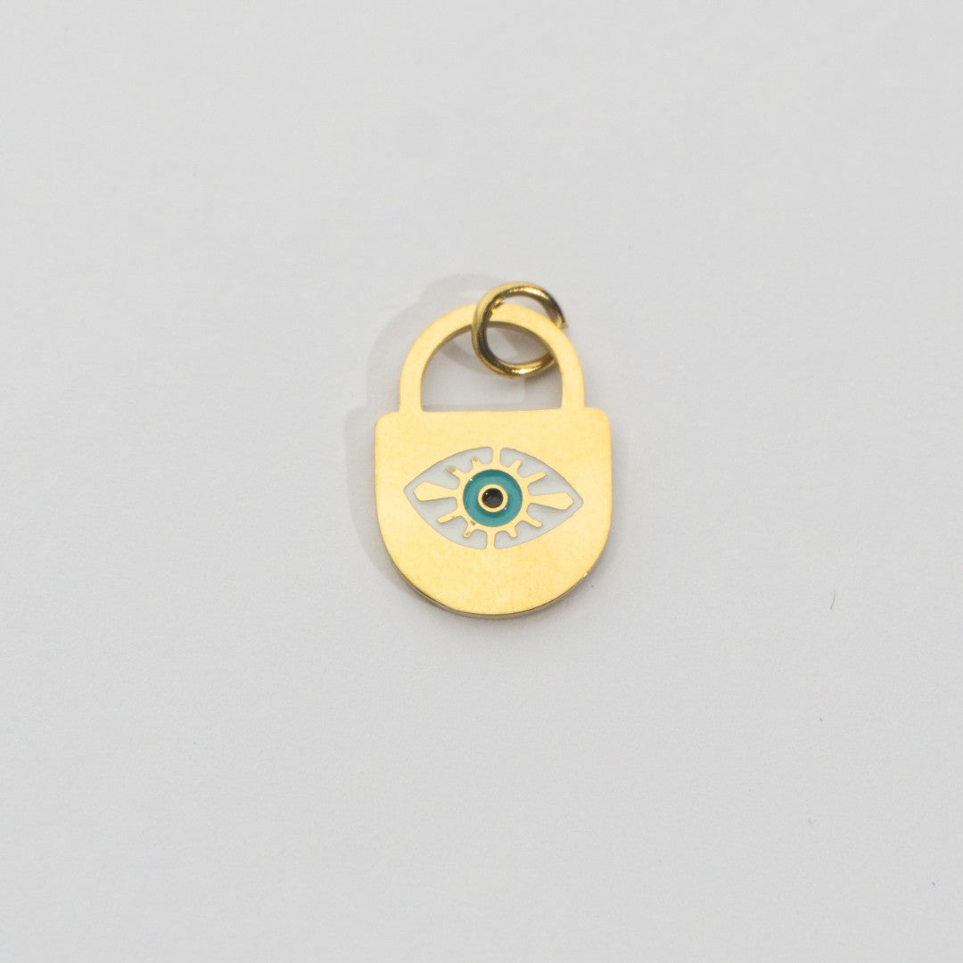 Golden Evil Eye Padlock Pendant Stainless Steel PVD Gold Plated Liontin Mata Iblis Bentuk Gembok Hypoallergenic