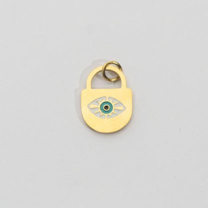 Golden Evil Eye Padlock Pendant Stainless Steel PVD Gold Plated Liontin Mata Iblis Bentuk Gembok Hypoallergenic