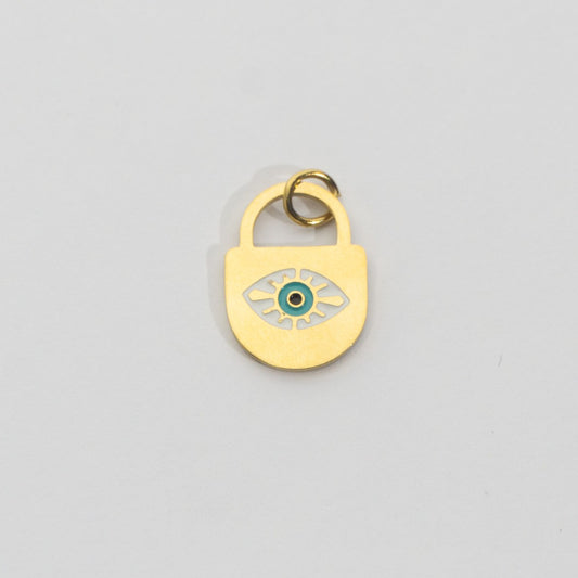 Golden Evil Eye Padlock Pendant Stainless Steel PVD Gold Plated Liontin Mata Iblis Bentuk Gembok Hypoallergenic