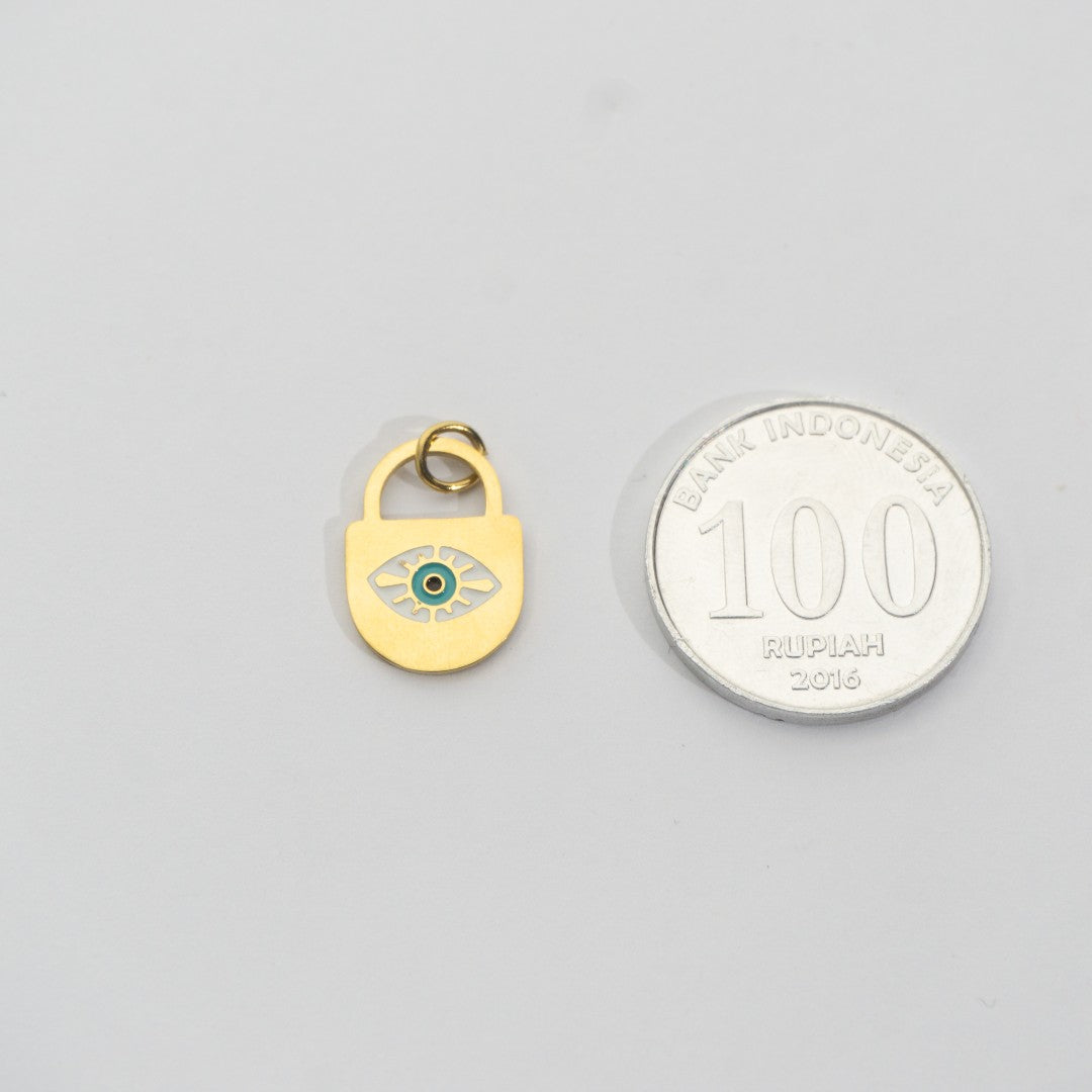 Golden Evil Eye Padlock Pendant Stainless Steel PVD Gold Plated Liontin Mata Iblis Bentuk Gembok Hypoallergenic