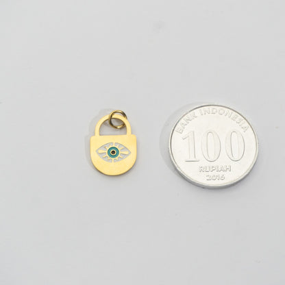 Golden Evil Eye Padlock Pendant Stainless Steel PVD Gold Plated Liontin Mata Iblis Bentuk Gembok Hypoallergenic